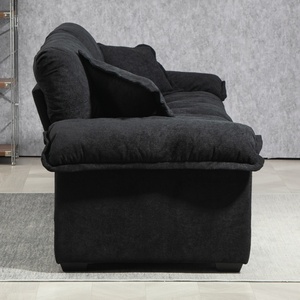 Sofá de Dos Plazas de Chenilla con Diseño Moderno para Sala de Estar, Color Negro, Asiento Profundo, Espuma Viscoelástica, con Dos Cojines Decorativos - Product Image 3