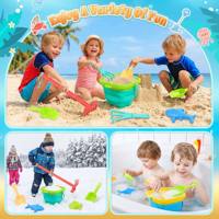 Ensemble de 5 jouets de plage pour enfants avec sac en filet, moules à sable en forme de requin, pelle, râteau, kit de jeu d'été pour l'extérieur, la baignoire et la neige pour garçons et filles