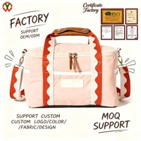 Sac isotherme fourre-tout en toile anti-fuite pour femme, idéal pique-nique, plage, voyage, avec sangle ondulée festonnée, faible MOQ, vente en gros