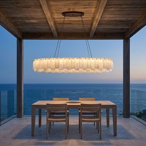 Lustre suspendu moderne en tissu, forme tambour, hauteur réglable, LED 2700K blanc chaud, douille E27 pour salle à manger - Product Image 1