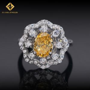 Anillo de Plata de Ley 925 con Diamante Amarillo de 7*9 mm, Joyería de Diamantes de Alta Calidad VVS, Estilo Europeo Americano de Lujo para Mujer - Product Image 1