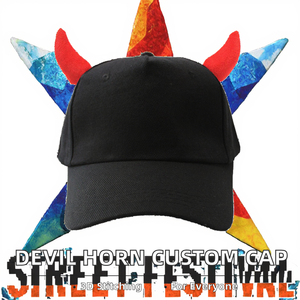 หมวกแก๊ปเบสบอลผ้าแคนวาสโพลีเอสเตอร์ 5 ชิ้น ปักลาย 3 มิติ รูปเขาปีศาจตลกๆ พร้อมโลโก้แบบกำหนดเอง ปรับขนาดได้ แบบเรียบๆ ไม่มีลาย - Product Image 2