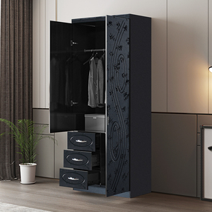 2 Doors <strong>Black</strong> <strong>Wardrobe</strong> Closed 0.8m Cupboards for Bedroom <strong>Wardrobe</strong> 3 Drawers Customized <strong>Wardrobe</strong> with <strong>Mirror</strong> - Product Image 4