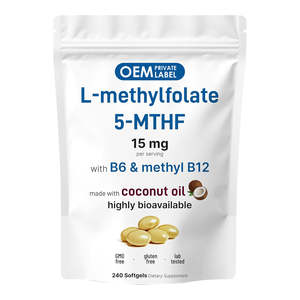Cápsulas de Gel Suave de L-Metilfolato de 15 mg para Adultos, OEM, B6 Metil B12, Aceite de Coco, 5-MTHF, Multivitamínico Metilado, Complejo B, Salud Cerebral - Product Image 1