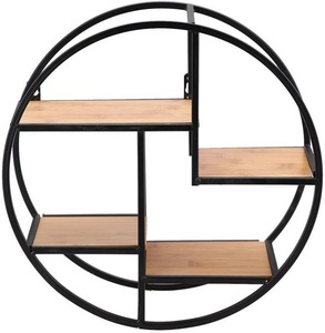 Circle Metal Iron Craft Display Rack Wood <strong>Wall</strong> <strong>Storage</strong> <strong>Unit</strong> for Bedroom Kitchen Office Bathroom Home Use with Plastic Material - Product Image 1