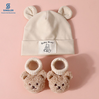 Ensemble de chaussettes et bonnet en coton de haute qualité pour bébé, motif dessin animé 3D, chaussettes unies pour nouveau-né, vente en gros