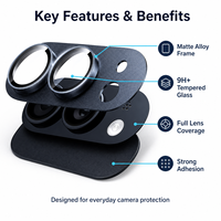 Pelindung Lensa Kamera iPhone Duo - Bingkai Logam Matte Alloy HD Transparan Perlindungan Kelas AAA Kaca Tempered 9H+