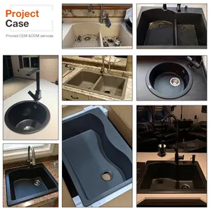 Durable Luxury Topmount Single Bowl Black Granite Quartz Stone Composite Corner Kitchen Sinks With Accessories