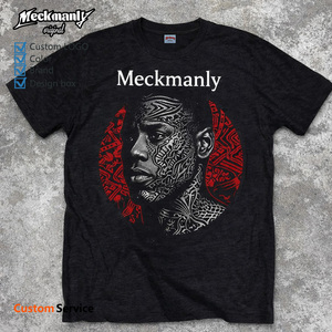 T-shirt à manches courtes noir pour homme Meckmanly avec imprimé tribal, style streetwear, coupe classique, 100% coton, col rond - Product Image 1