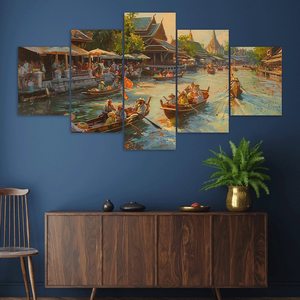 مخصص التقليدية التايلاندية العائمة ديكور السوق اللوحة الفنية مؤطرة طباعة لوحة متعددة حيوية اللوحة التايلاندية الثقافية ديكور الجدار - Product Image 3