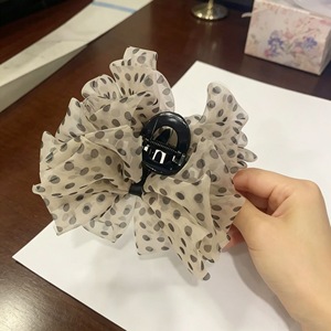 Organza polka dot <b>bow</b> hair <b>clip</b>, mesh, elegant and youthful, large and sophisticated hair <b>clip</b>. - Product Image 2