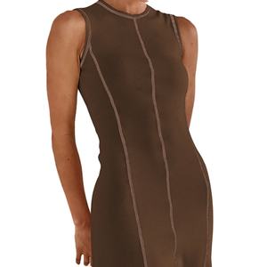 Vestido Personalizable para Mujer, Estilo Y2K, con Contraste de Colores, Cintura Ajustada, Cuello Redondo, Sin Mangas, Tipo Camiseta Acanalada - Product Image 4