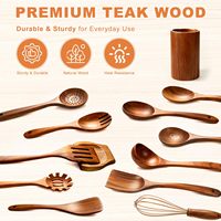 Ensemble d'ustensiles de cuisine en bois de teck de 13 pièces, ustensiles de cuisine en bois, gadgets de cuisine pour la maison, la pâtisserie
