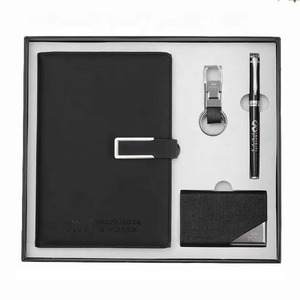 Premium Business Corporate PU 100 Sheets Notebook Gift Set Card <b>Holder</b> Key Chain Signature Pen New Year Event Metal Box Set - Product Image 1