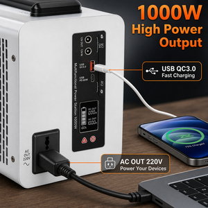 เครื่องแปลงไฟลิเธียมไอออนแบบคลื่นไซน์ดัดแปลง 300W 1000W ชาร์จเร็ว พร้อมเต้ารับไฟฟ้ากระแสตรงและกระแสสลับ สำหรับใช้ในบ้าน ฉุกเฉิน สำรองไฟรถยนต์ คอนโทรลเลอร์ RV พอร์ตจ่ายไฟ ไฟฉาย - Product Image 3