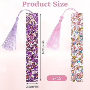 Marque-pages vierges réutilisables en plastique à paillettes imprimées UV avec pompons – Kit de bricolage pour enfants et adultes – Décoration, <span class=keywords><strong>scrapbooking</strong></span>, étiquettes cadeaux - Product Image 3