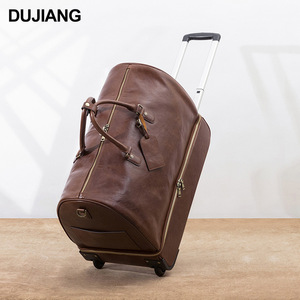 Dujiang Genuine Leather <b>Trolley</b> <b>Suitcase</b> 9002 Coffee Color 2 Wheels Business Travel Carry On Luggage - Product Image 1