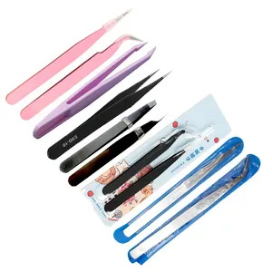 Sewing Tweezers Eyebrow Plastic Tweezers Metal Curved Straight Multicolor Tweezers