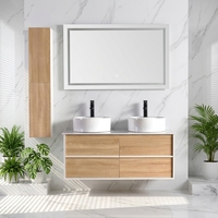 Meuble-lavabo moderne style ferme, résistant à l'eau, pour chambre, hôtel, salon, salle de bain, avec double vasque, miroir LED et lavabo en céramique