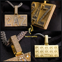 Pendentif personnalisé en moissanite VVS avec plaque nominative, en argent 925 plaqué or, lettres et chiffres sertis de pierres baguette et rondes, bijoux hip-hop