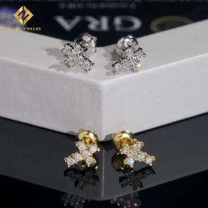 USA Warehouse Fashion Hip Hop Jewelry Stud Moissanite Diamond 925 Sterling <b>Silver</b> <b>Cross</b> <b>Earrings</b> - Product Image 3