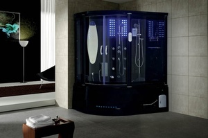 Cabine de douche vapeur autoportante coulissante en aluminium et acrylique, bain à remous massant avec cascade, pour usage hôtelier, design moderne - Product Image 6