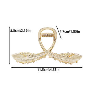 Grandes <span class=keywords><strong>pinces</strong></span> à cheveux 11.5cm à double plumes en relief Pince à cheveux en alliage de zinc Barrettes épingles à cheveux requin pour queue de cheval fille - Product Image 4