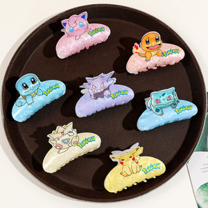 Pince à cheveux en acrylique motif dessin animé, très populaire, pour queue de cheval d'étudiant, cadeau pour enfants, accessoires capillaires Pikachu, vente en gros - Product Image 2