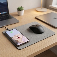 Tapis de Souris Pliable Créatif à Chargement Sans Fil, Tapis de Bureau 3 Volets en Cuir Effet Bois avec Service d'Impression Personnalisée