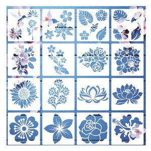 16 Pièces Pochoirs à Fleurs DIY <span class=keywords><strong>Tournesol</strong></span> Papillon Oiseau Rose <span class=keywords><strong>Feuille</strong></span> Modèle <span class=keywords><strong>de</strong></span> <span class=keywords><strong>Dessin</strong></span> Réutilisable - Product Image 1