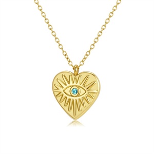 Collier pendentif en chaîne à maillons avec breloque en forme de cœur en acier inoxydable plaqué or pour l'anniversaire des femmes - Product Image 1