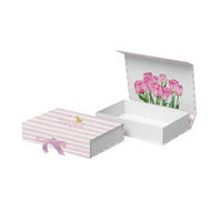 Papier Kraft personnalisable cadeaux cosmétiques soins de la peau fleurs vêtements Pack magnétique rose boîte pliante avec poignée en ruban
