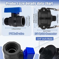 Adaptateur fourre-tout IBC 2 "serrure à came vanne de réservoir IBC pour réservoir fourre-tout IBC 275-330 gallons avec tuyau d'arrosage en plastique robinet à boisseau sphérique