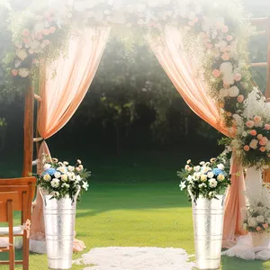 Argento 9 ''secchio fiore stile rustico in metallo porta fiori in metallo zincato vasi con manici per la casa e il matrimonio