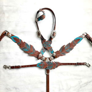 Ensemble d'Équipement Équestre en Cuir Western avec Logo Personnalisé, Nouveau Design, Selle, Bridon, Têtière et Harnais - Product Image 1