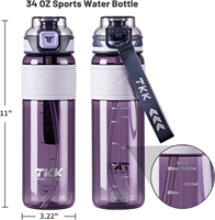Bouteille d'eau sport en Tritan de 32 oz, sans BPA, qualité alimentaire, anti-fuite, avec poignée et cordon pour la gym et le fitness (vente en gros)