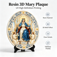 Artisanat en résine personnalisé « Reine Marie » – Plaque en relief 3D Art Déco, Sceptre de la Reine du Ciel, Décoration murale pour église catholique ou maison, Cadeau