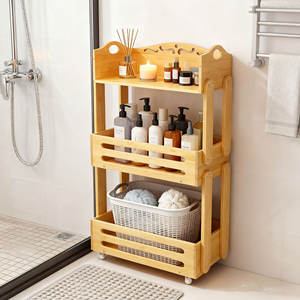 3 Tiers Bamboe Keuken <span class=keywords><strong>Trolley</strong></span> Winkelwagen Mobiele Opslag Rack Met Keuken Opslag <span class=keywords><strong>Trolley</strong></span> Wielen - Product Image 3