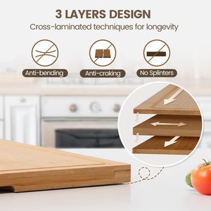 Planche à découper en bambou rectangulaire double face avec poignée antidérapante pour la cuisine et l'extérieur - Product Image 5