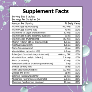 Comprimés de multivitamines OEM ODM avec vitamine Thiamine Folate pour soutenir les niveaux de fer, la santé des os, des muscles et du système immunitaire, et le métabolisme énergétique - Product Image 2