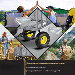 รถเข็นสวน 4 ล้อ ด้านข้างถอดออกได้ รับน้ำหนักได้ 550 กก. โครงเหล็กตาข่าย สำหรับสวน ลานบ้าน กลางแจ้ง ใส่ฟืน รถเข็นอเนกประสงค์ - Product Image 3