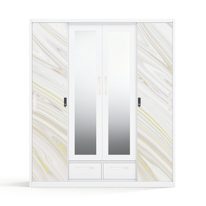 Armario de Acero Impreso con Espejo, 4 Puertas Corredizas y Cajones Inferiores - Product Image 1