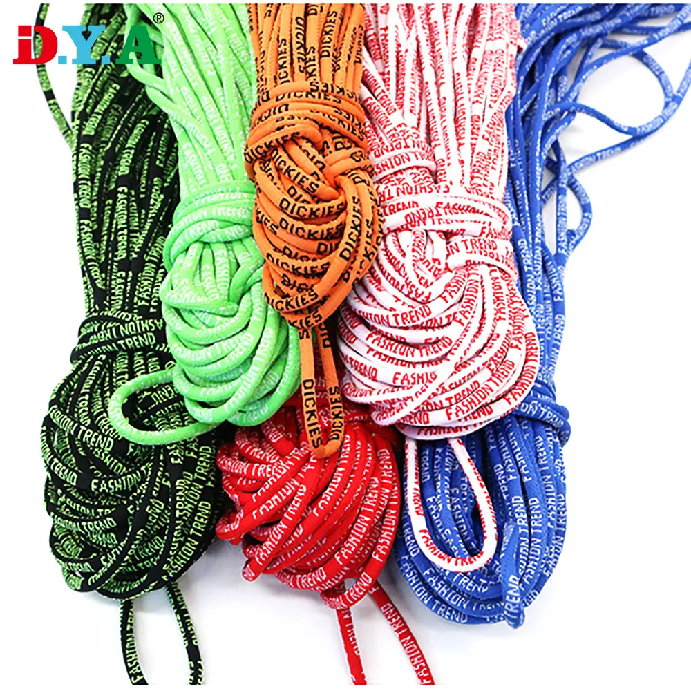 Manufacturer customized colorful 5mm logo jacquard nylon draw cord rope for hoodie drawstring/shoelaces