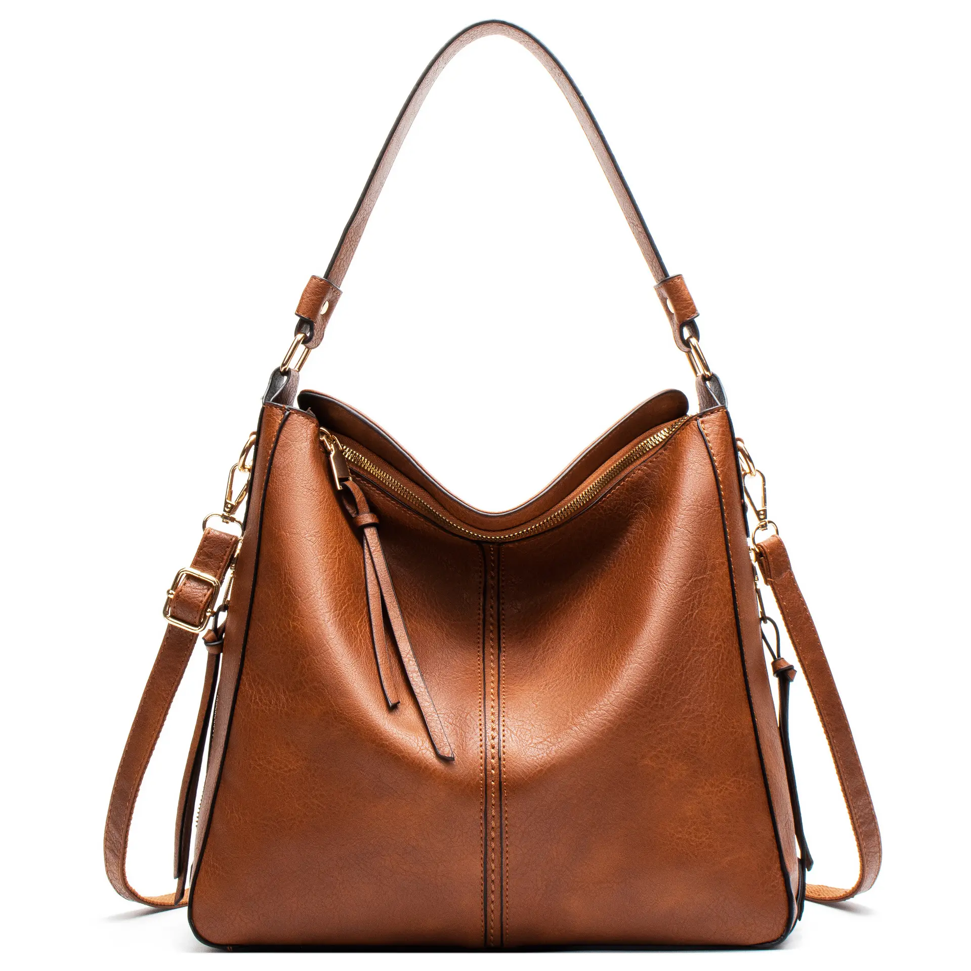 Bolsa feminina de couro, bolsa de mão grande multi-bolso e de couro, de marca, vintage, para senhoras