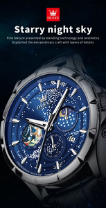 OLEVS 5538 Jam Tangan Kuarsa Pria 42MM Jam Tangan Analog Mewah Tahan Air 30M Kronograf Tali Kulit Dial Langit Berbintang untuk Pria - Product Image 2