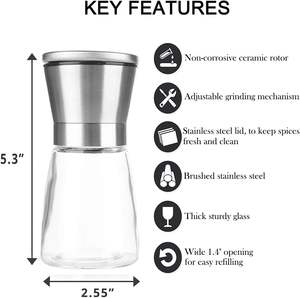 Moulin à poivre et sel de l'Himalaya manuel en verre argenté écologique 160 ml - Product Image 3