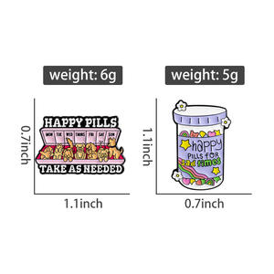 Broche en émail stimulant l'humeur, style émotionnel mignon, à prendre selon besoin, citation sur la joie, médicament, badge de revers, vente en gros - Product Image 6
