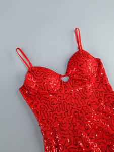 الأحمر ، للنساء ، الصيف الفاخر ، حزام السباغيتي الجديد ، فستان ماكسي مثير ، كشكش ، شق Hgh ، المشاهير ، ملابس حفلات النادي - Product Image 3