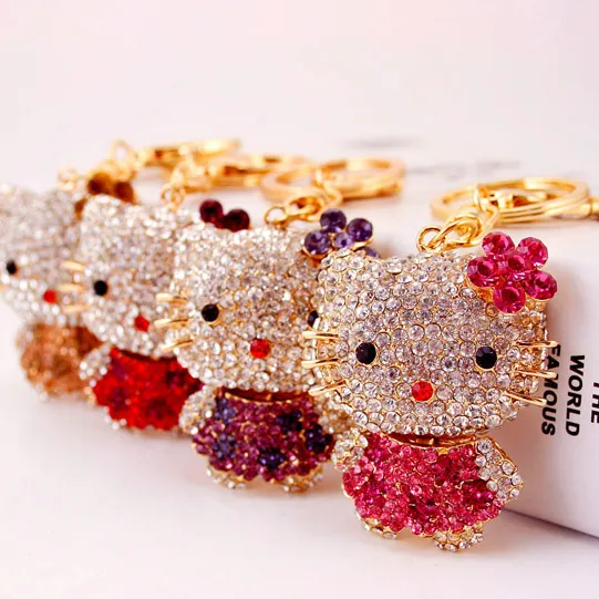 Hello Kitty Crystal Rhinestone Keychain Metal Key Ring Car Bag Pendant Accessories for Women