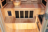 1-2 Personen Moderne Outdoor-Würfel-Sauna aus Kanadischer Hemlocktanne Elektrische Hybrid-Infrarot-Trockendampfkabine mit Schindeln